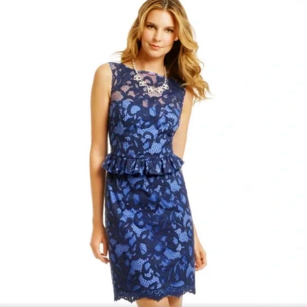 EUC Lilly Pulitzer Kiri Lace Peplum True Navy Dress Size 8